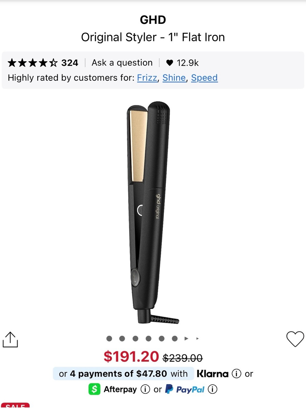 ghd Black Flat Iron with Gold Plates